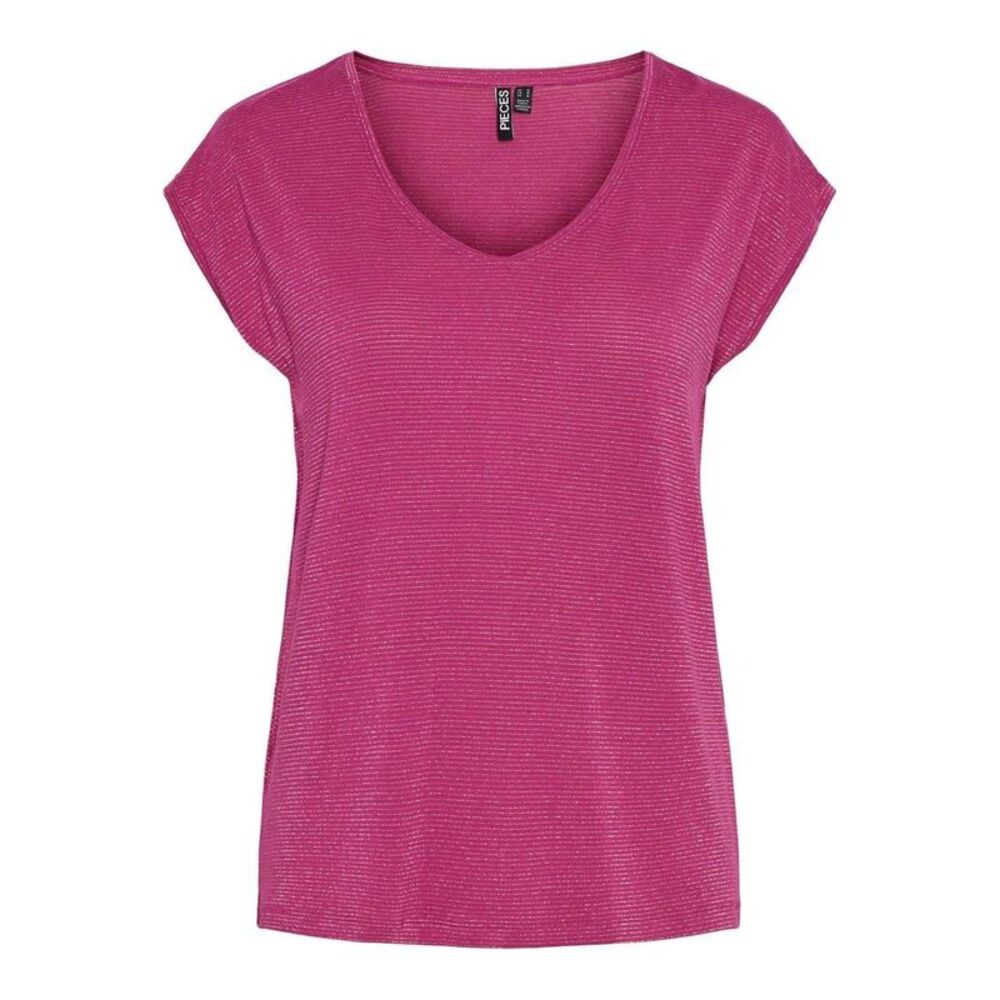 Pieces Womens/Ladies V Neck Regular T-Shirt / Fuchsia Pink